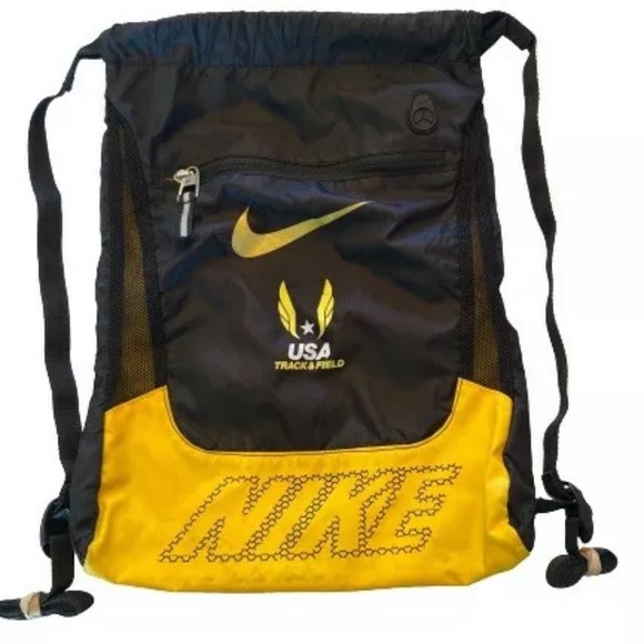 Nike Track & Field Sport Gym Pack Drawstring Black Yellow Shoe Bag Cleats